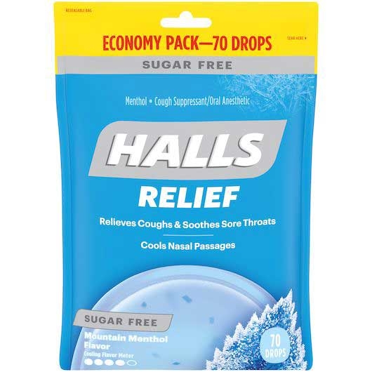 Halls Sugar Free Mountain Menthol Cough Drops - 70 count per pack -- 12 packs per case