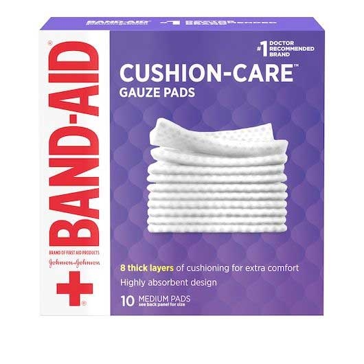 Johnson and Johnson Band-Aid Cushion Care Gauze Medium 8 Thick Layers Pad - 10 count per pack -- 24 packs per case
