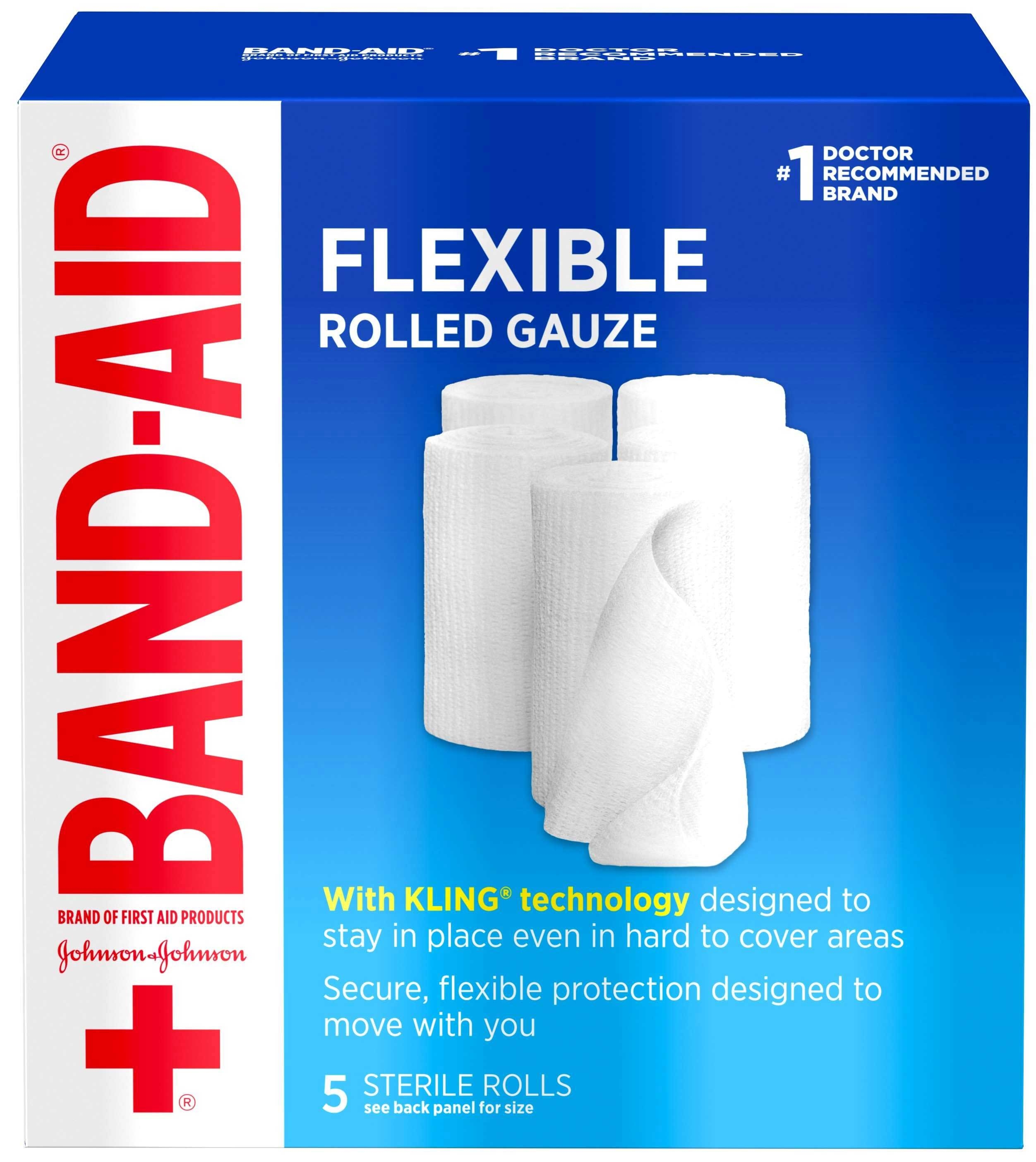 Band Aid 3 inch x 2.12 Yard First Aid Flexible Rolled Gauze, 5 count per pack -- 12 per case