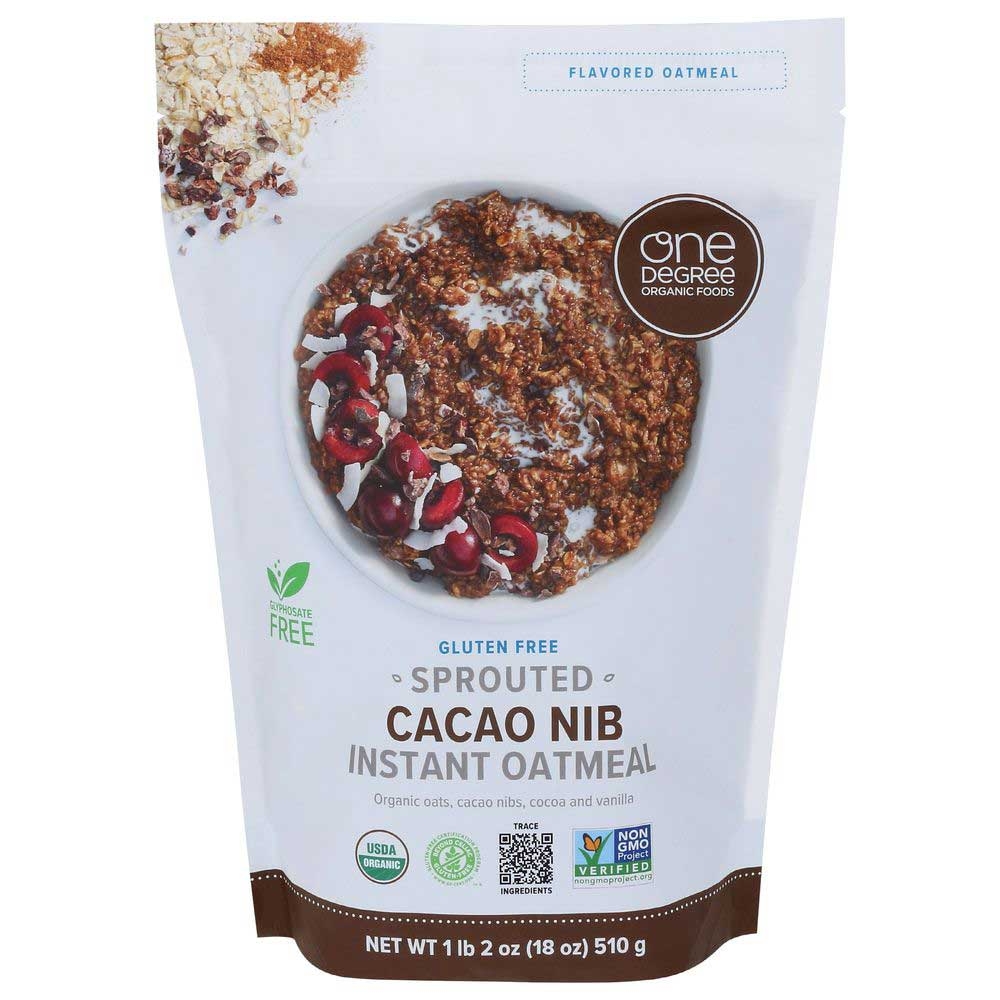 One Degree Organic Foods Sprouted Cacao Nib Instant Oatmeal, 18 Ounce -- 6 per case
