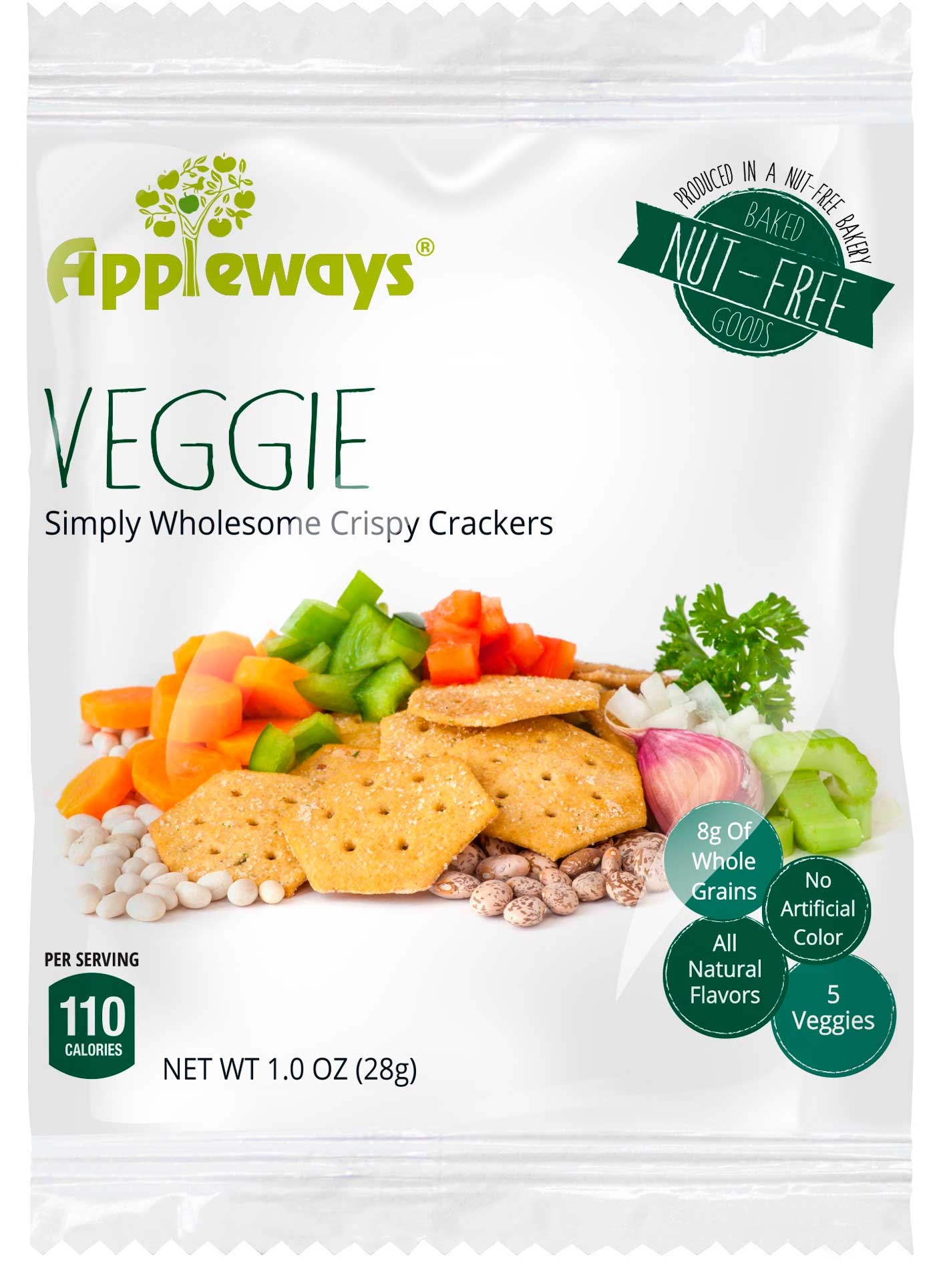 Appleways Individually Wrapped Whole Grain Veggie Crispy Crackers, 1 Ounce -- 108 per case
