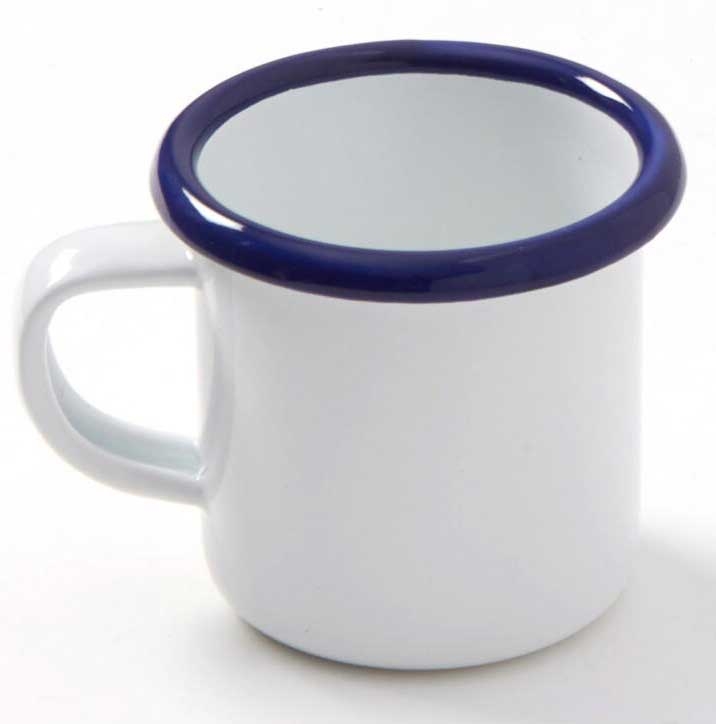 American Metalcraft White with Blue Rim Enamel Mug with Handle, 6 Ounce