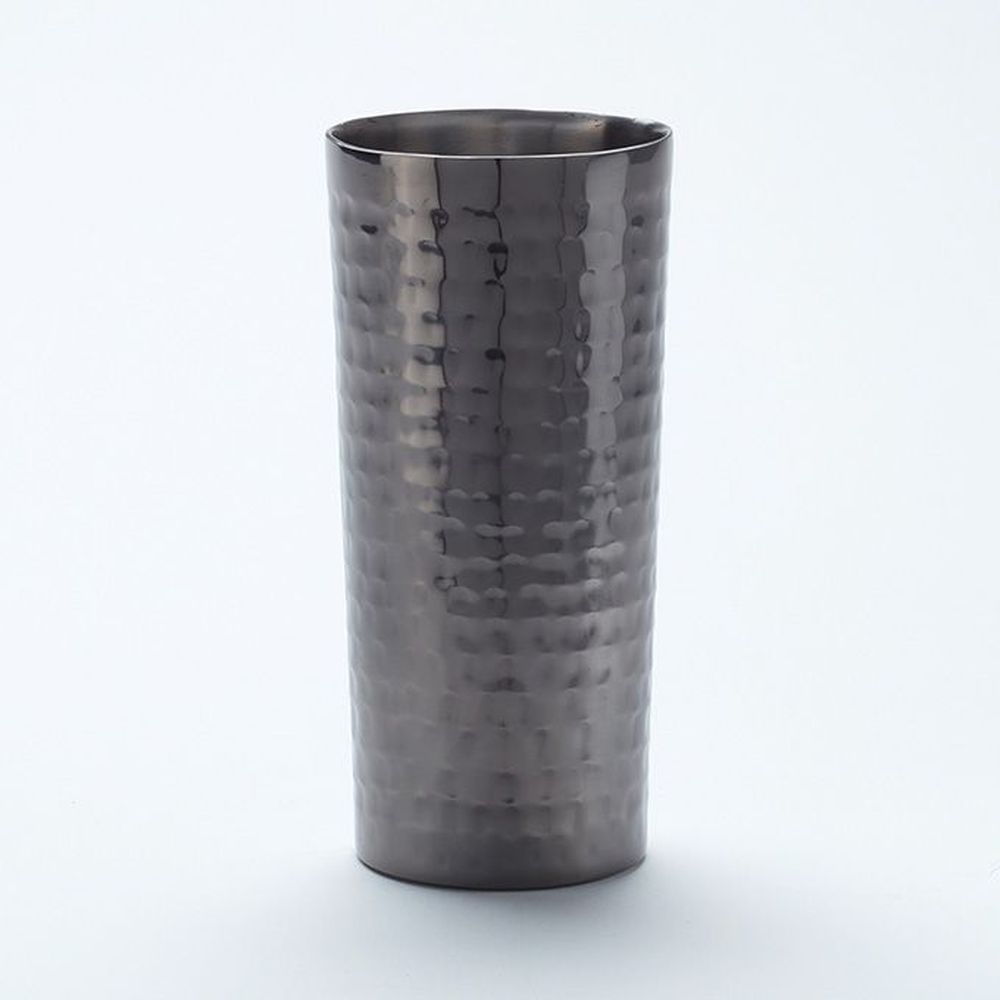 American Metalcraft Black Hammered Stainless Steel Collins Glass, 14 Ounce