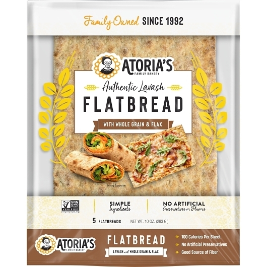 Atorias Whole Grain and Flax Lavash Flatbread, 5 sheets per pack -- 10 packs per case