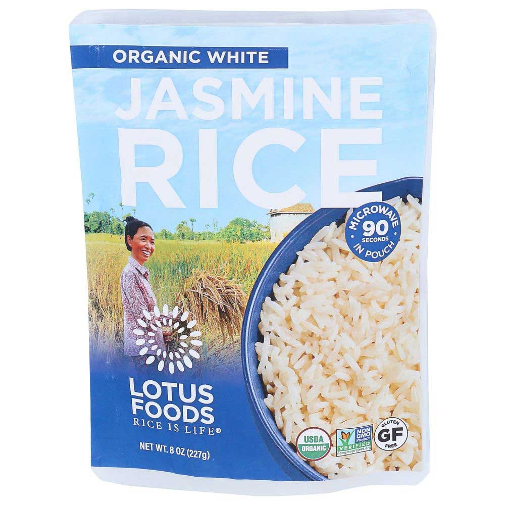 Lotus Foods Organic White Jasmine Rice, 8 Ounce Pouch -- 6 per case