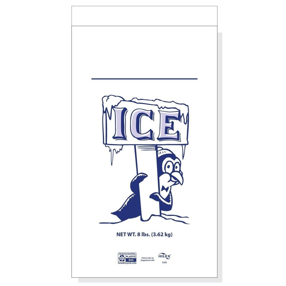 Hilex Penguin Stock Print Plastic Wicket Ice Bag, 8 Pound Capacity -- 1000 per case