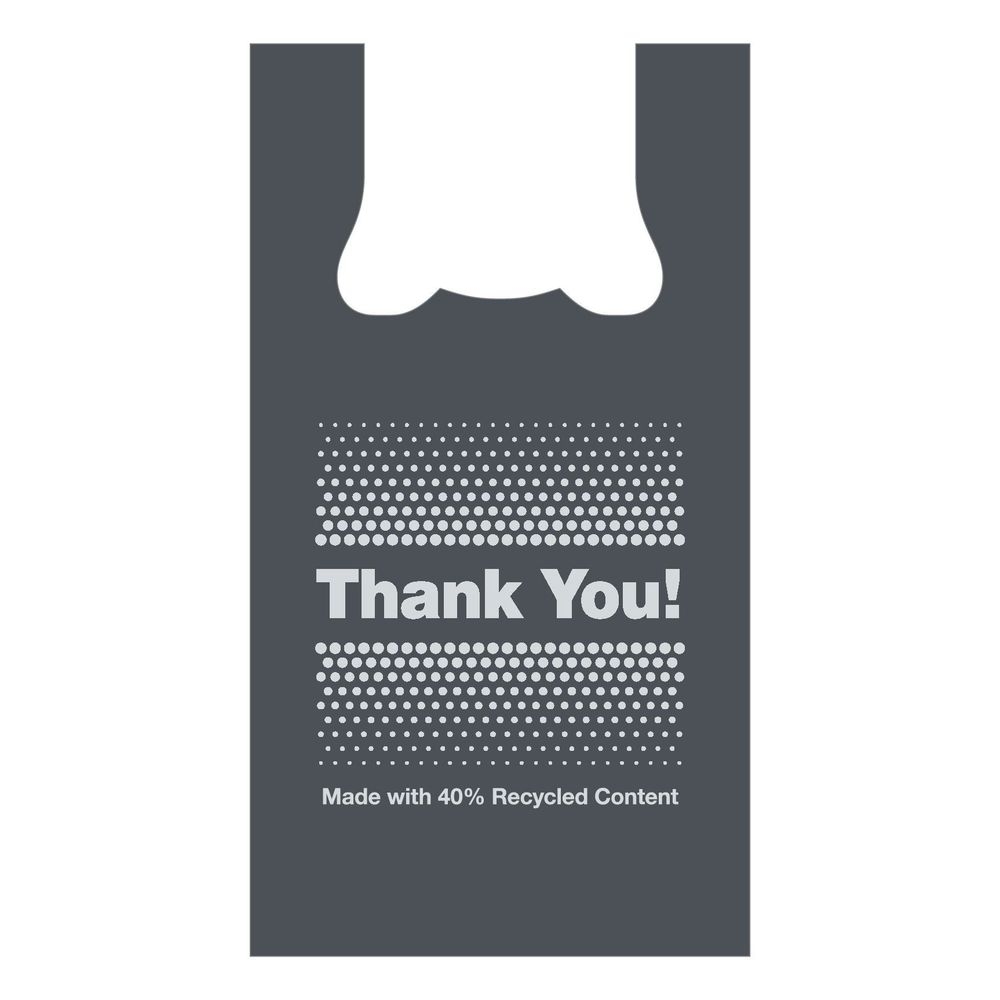Hilex HDPE Thank You Stock Print Black T-Shirt Bag, 11.5 x 6.5 x 21 - 12 x 5 inch -- 1000 per case