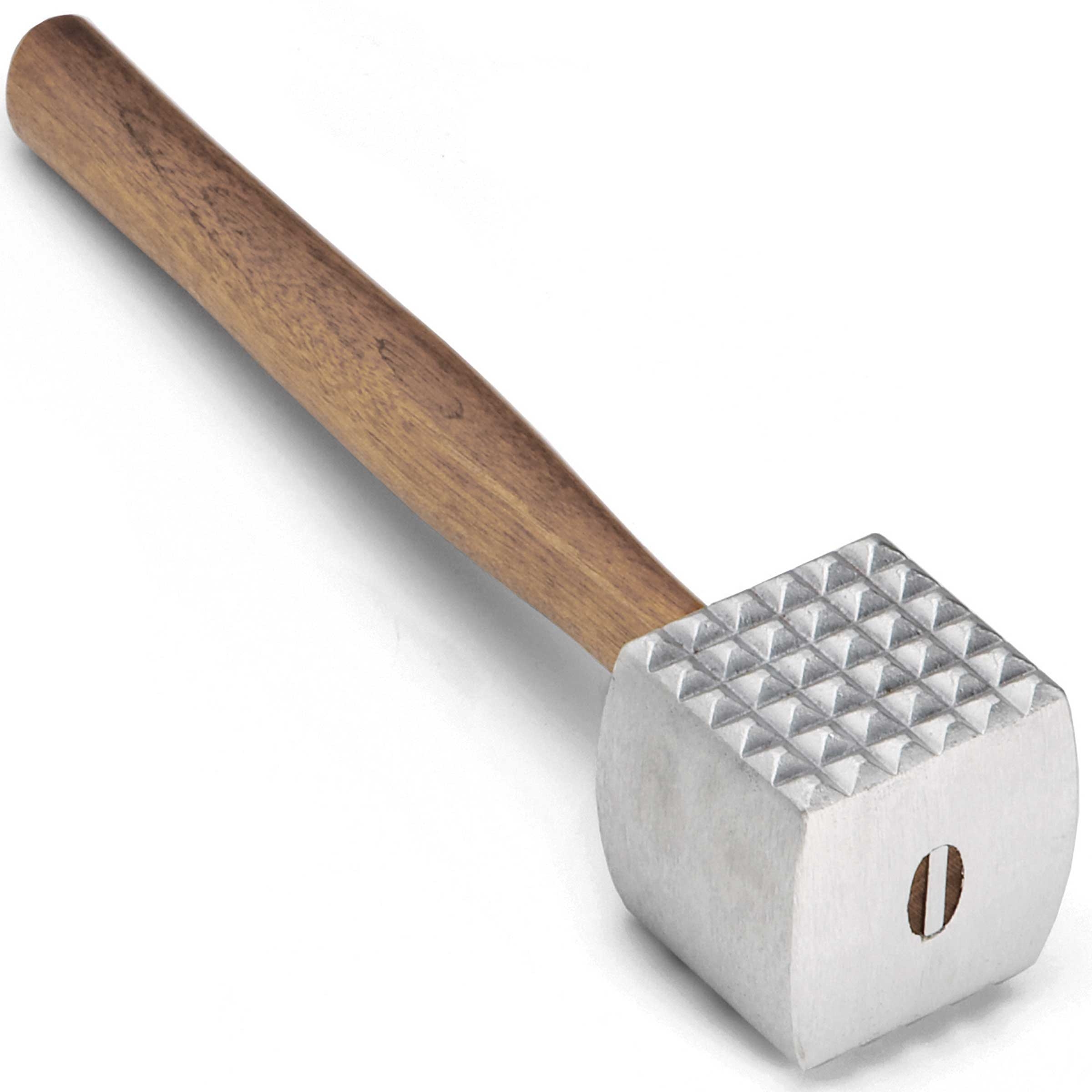 Tablecraft Aluminum Wood Handle Meat Tenderizer, 2.75 x 2.75 x 13 inch