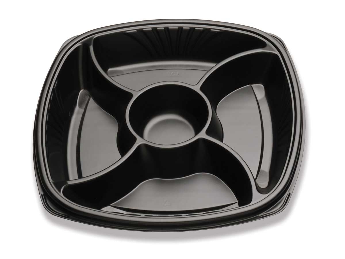D and W Fine Pack Forum Black 5 Compartment Tray with Round Center, 14 inch -- 48 per case.