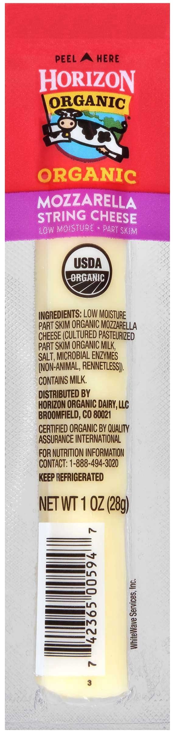 Horizon Organic Mozzarella String Cheese Stick, 1 Ounce -- 48 per case.