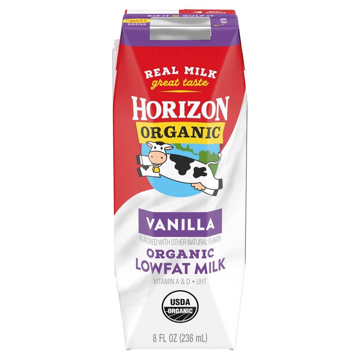 Horizon Organic Low Fat Vanilla Milk, 8 Ounce -- 18 per case