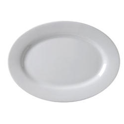 Vertex China Argyle Porcelain White Rim Rolled Edge Oval Platter, 12 1/2 inch -- 12 per case.
