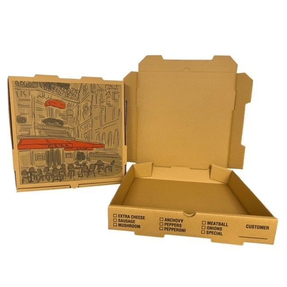 Nemco Kraft / Kraft B Flute Kraft Print Pizza Cafe Box, 12 x 12 x 2 inch -- 50 per case