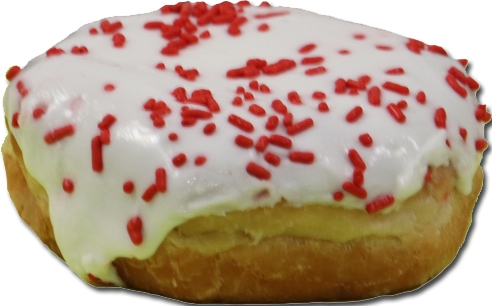 Prairie City Bakery Premium Bismarck Raspberry with White Icing and Red Sprinkles, 28.8 Ounce -- 4 per case.