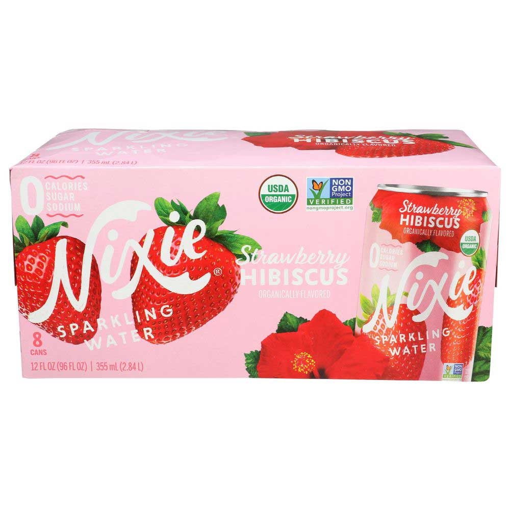 Nixie Organic Strawberry Hibiscus Sparkling Water, 12 Fluid Ounce - 8 per pack -- 3 per case