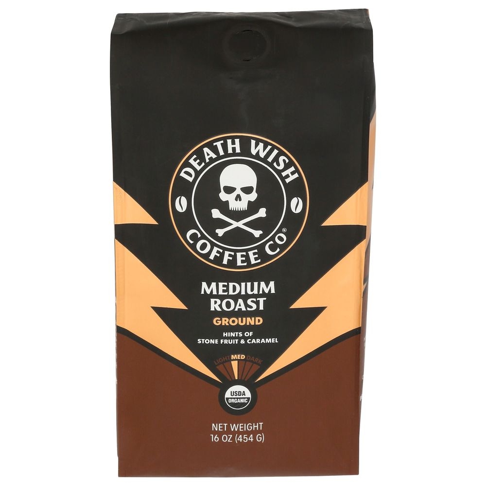 Death Wish Coffee Organic Medium Roast Ground Coffee, 16 Ounce -- 6 per case