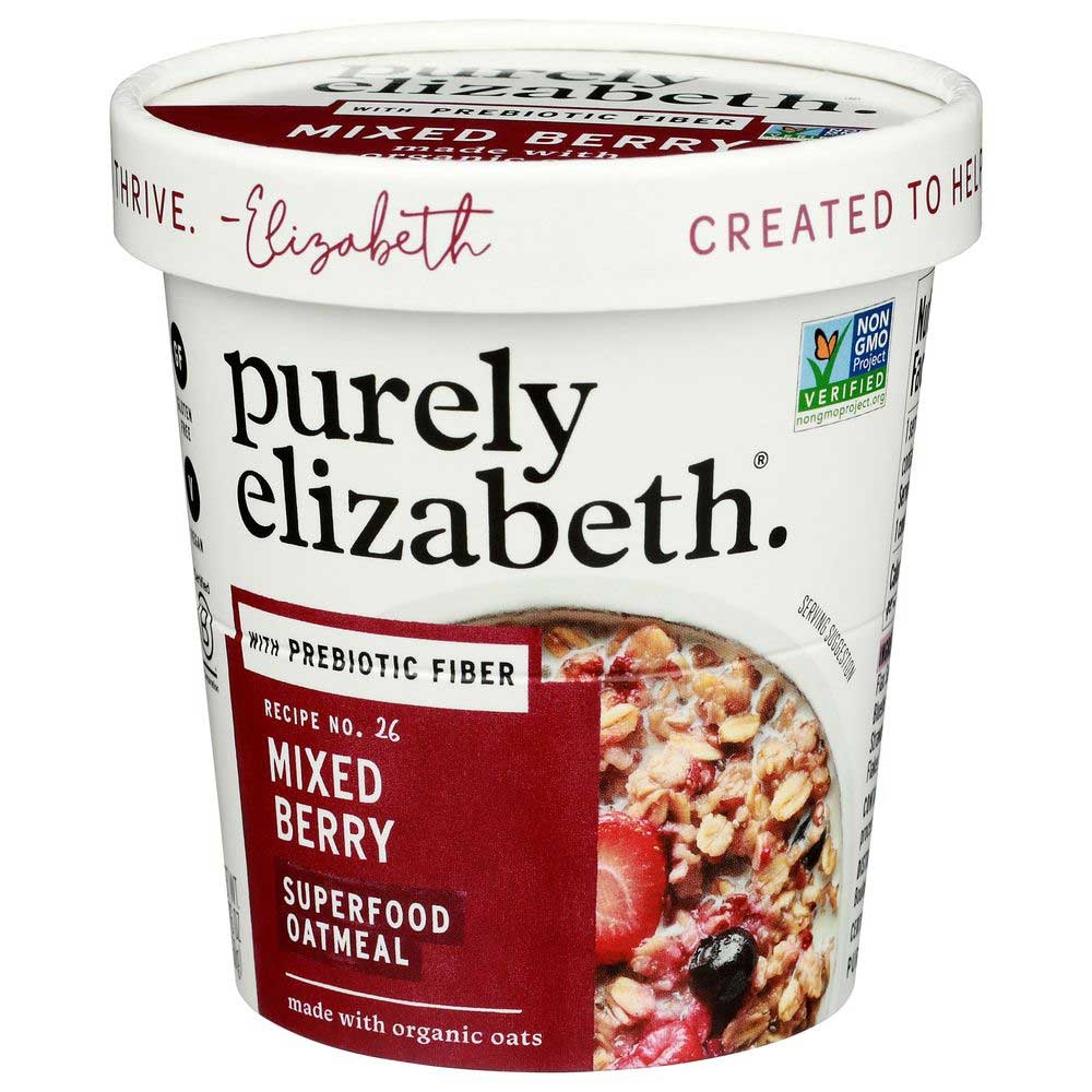 Purely Elizabeth Organic Mixed Berry Superfood Oatmeal with Prebiotic Fiber, 1.76 Ounce Cup -- 12 per case