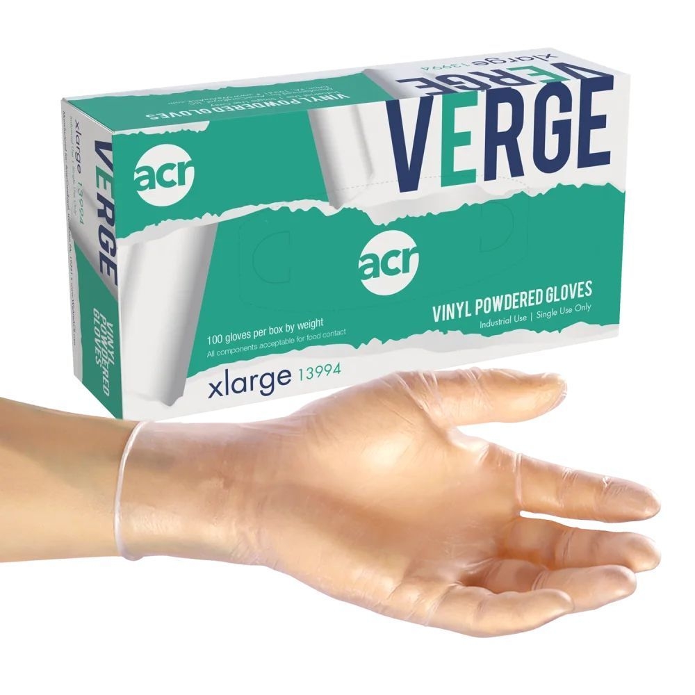 AmerCareRoyal Extra Large Clear Powdered Verge Vinyl Gloves, 1000 count