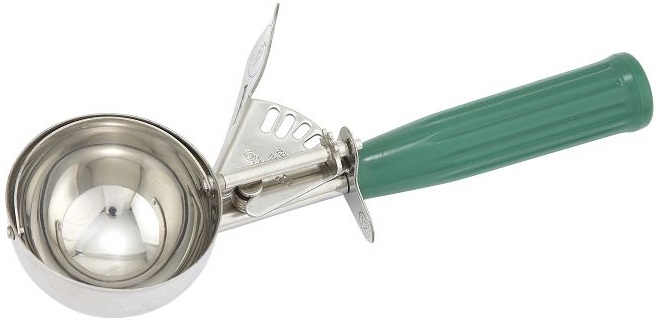 Winco Size 12 Ice Cream Disher with Green Plastic Handle