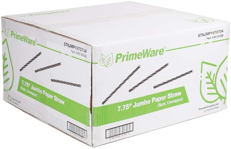Primeware Jumbo Unwrapped Black Paper Straw, 7.75 inch -- 4000 per case