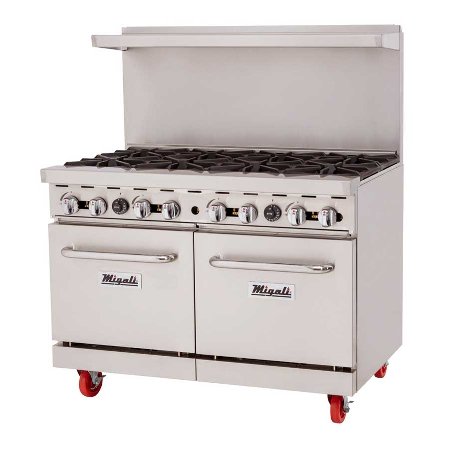 Migali Liquid Propane 8 Burners Range with 2 Ovens, 48 inch Width x 31 inch Depth x 56.4 inch Height
