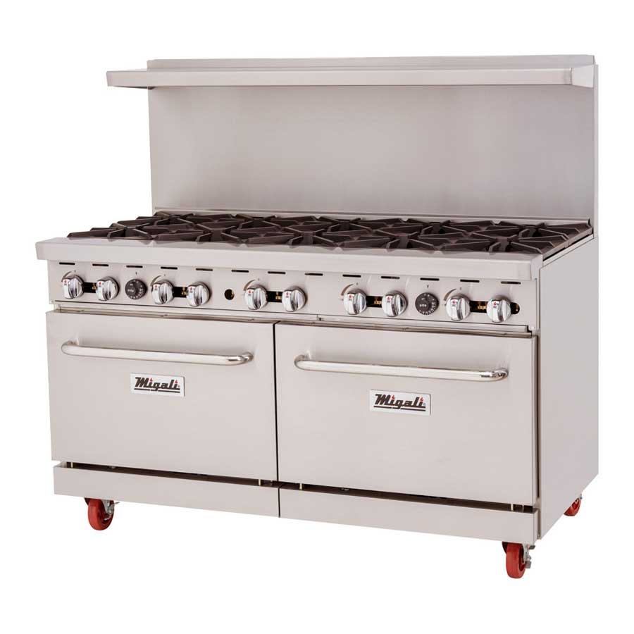 Migali 10 Burners Liquid Propane Gas Range and Oven, 60 inch Width x 31 inch Depth x 55.25 inch Height