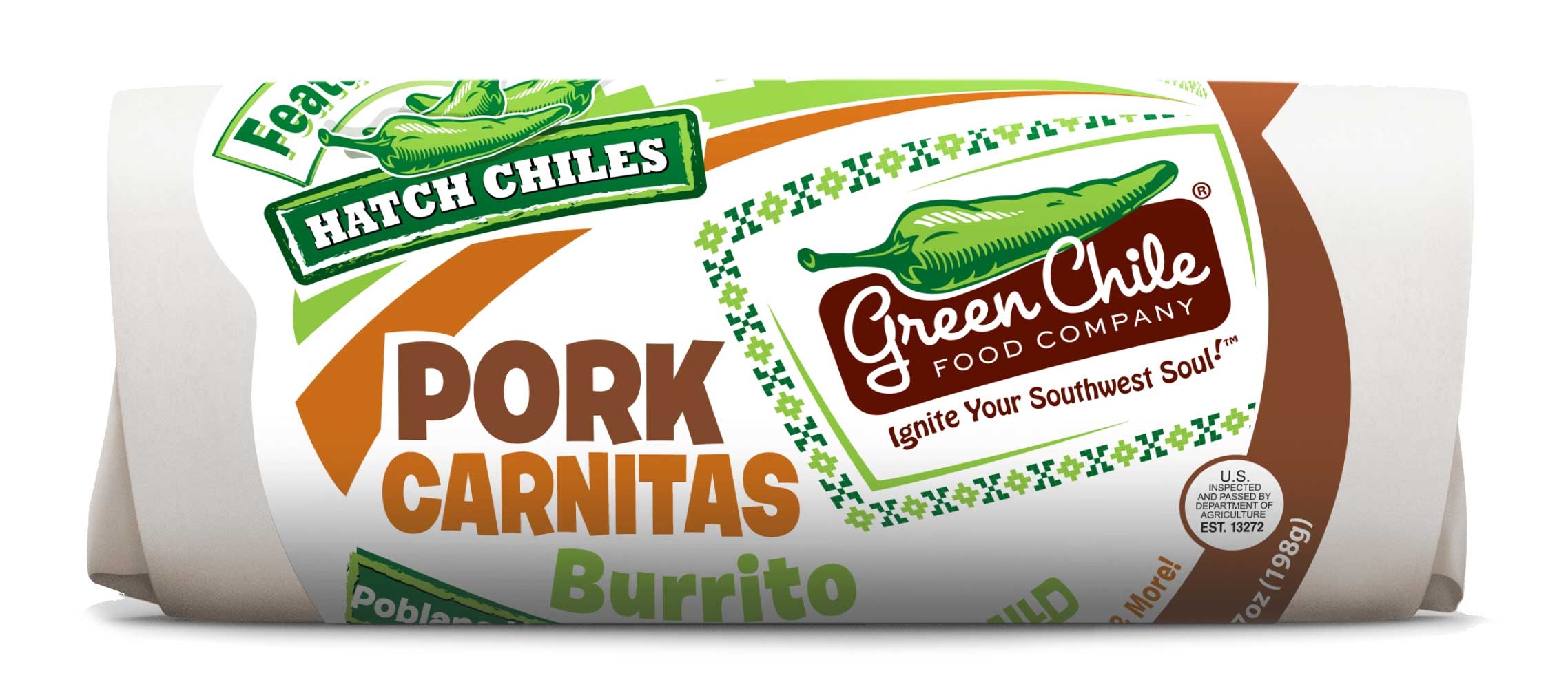 Green Chile Food Carnitas Burrito with Salsa Monterey Jack Black Beans and Cilantro Lime Rice, 7 Ounce -- 12 per case.