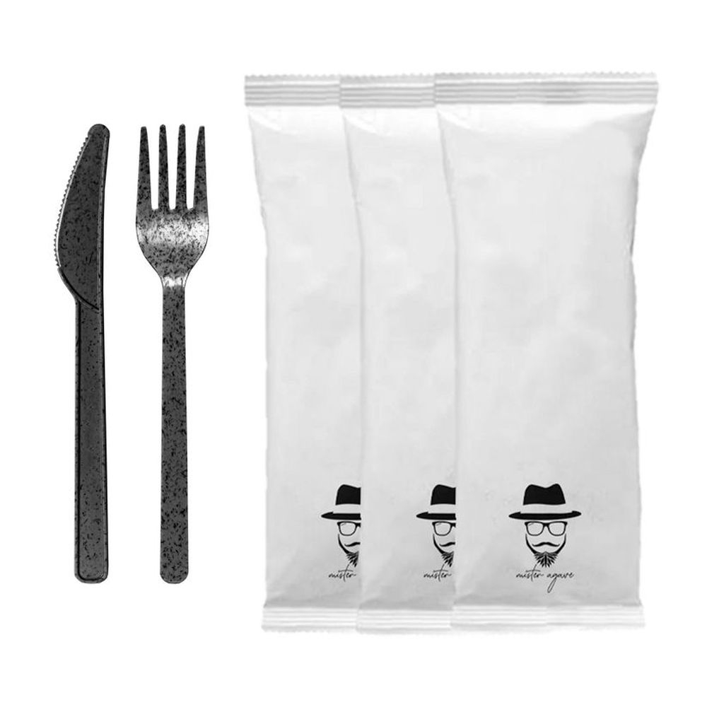 Mister Agave Black Agave 3 Piece Cutlery Mix Pack -- 200 per case