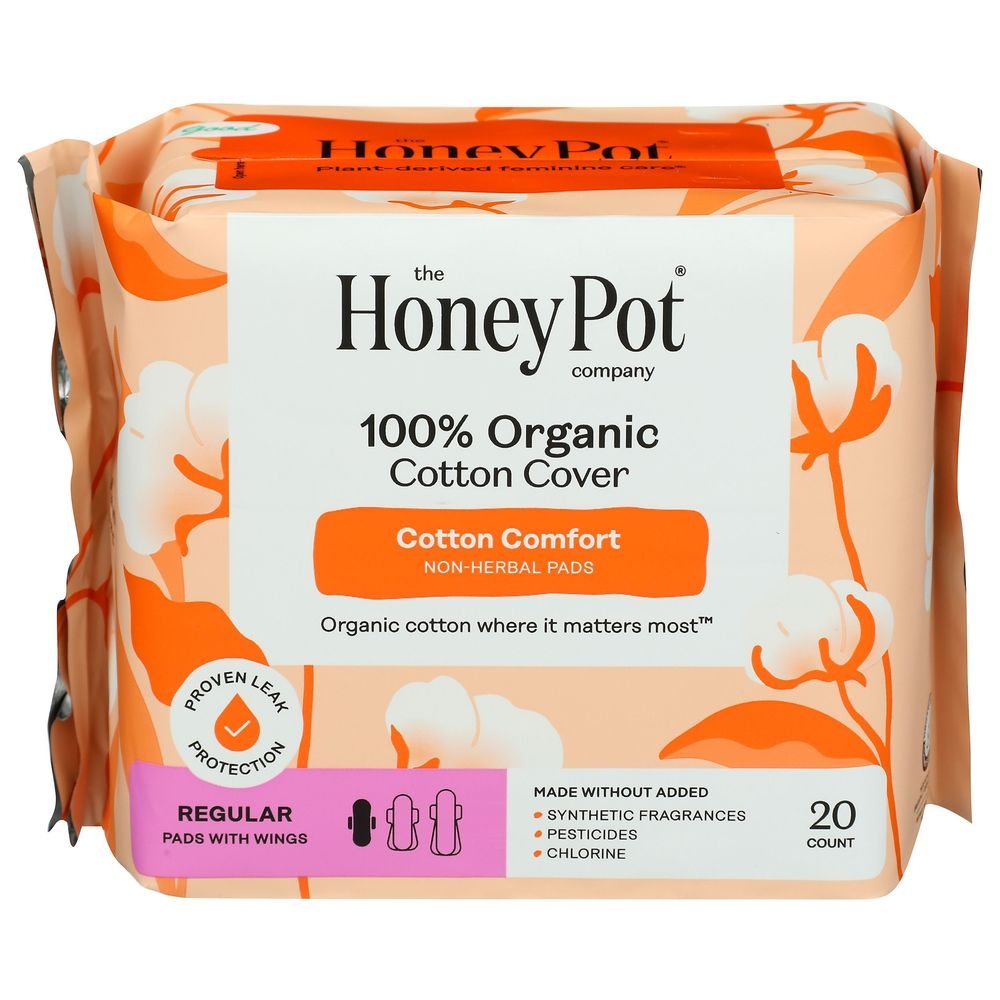 Honey Pot Organic Regular Non Herbal Menstrual Pads with Wings, 20 count