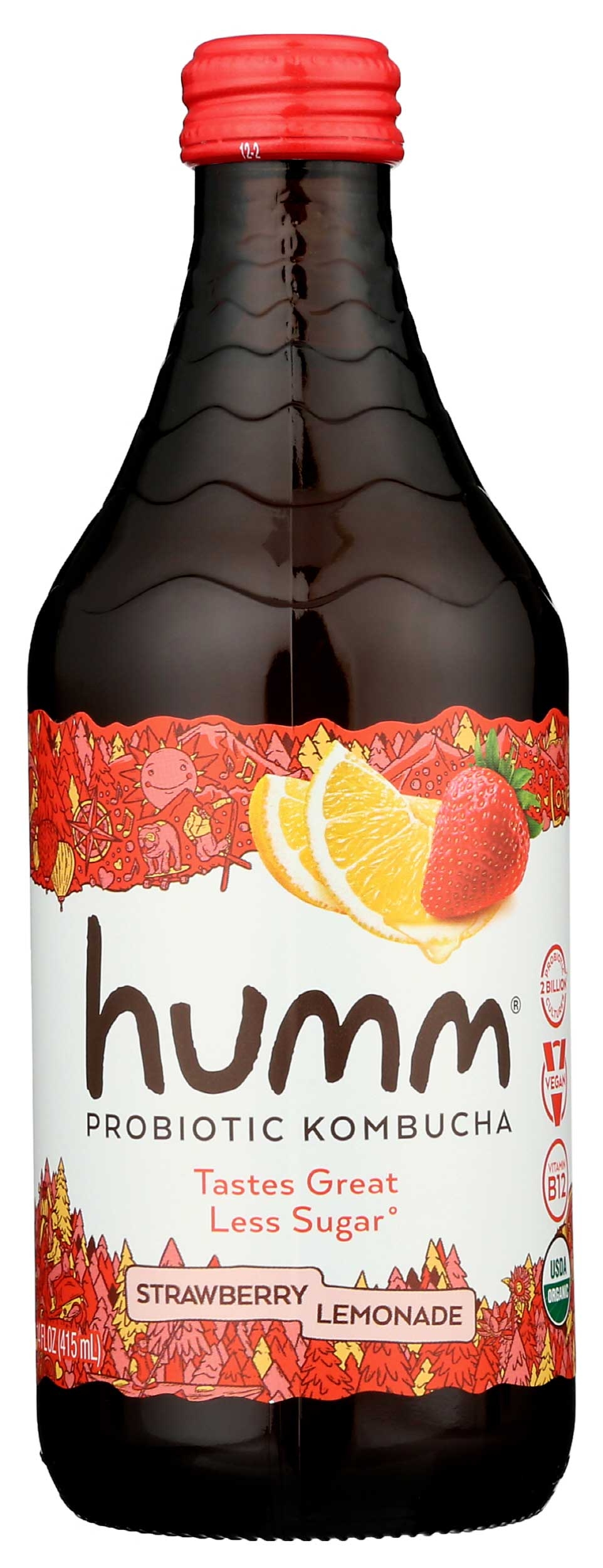 Humm Organic Strawberry Lemonade Kombucha, 14 Fluid Ounce -- 12 per case.