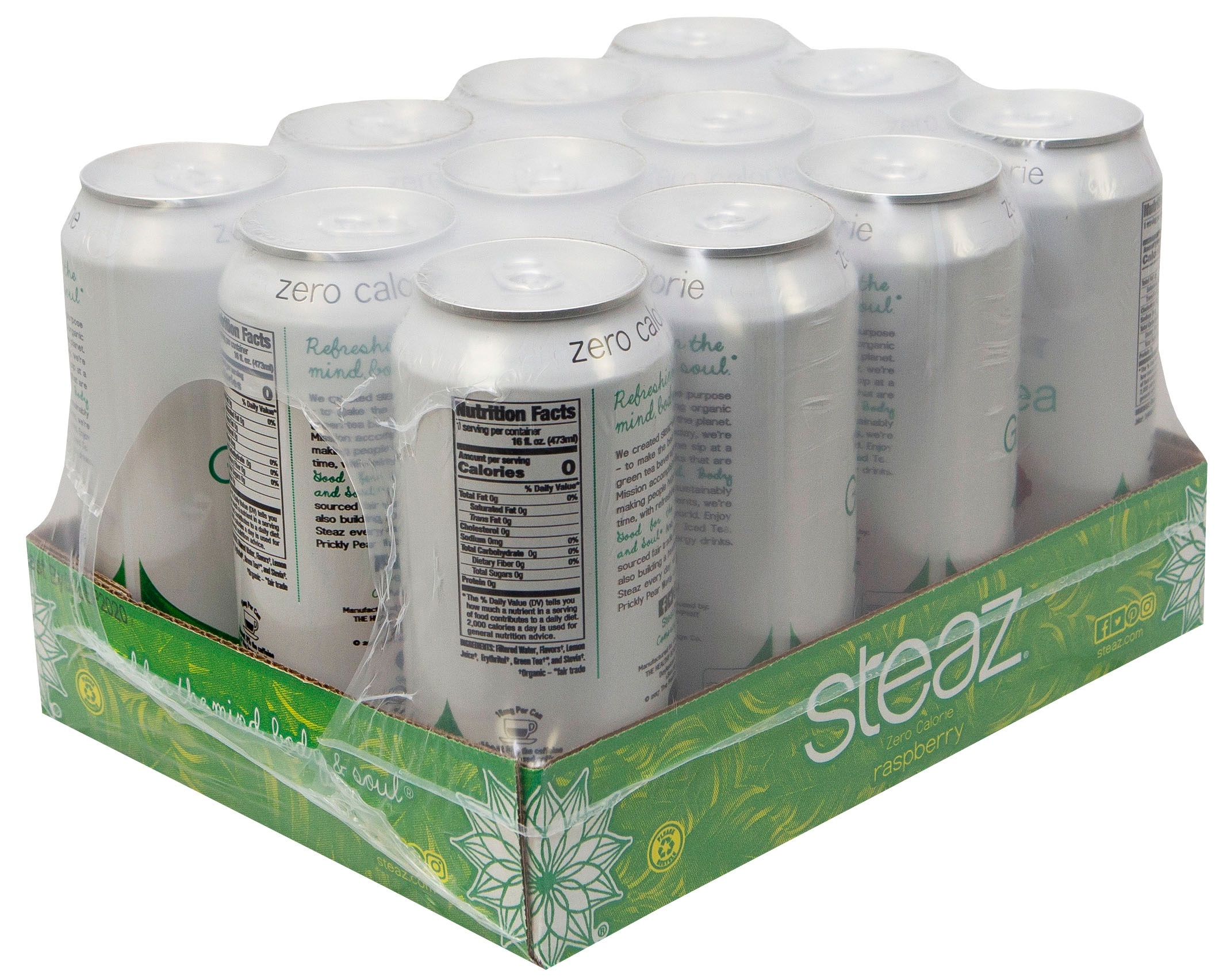 Steaz Organic Zero Calorie Raspberry Iced Tea, 16 Ounce -- 12 per case.