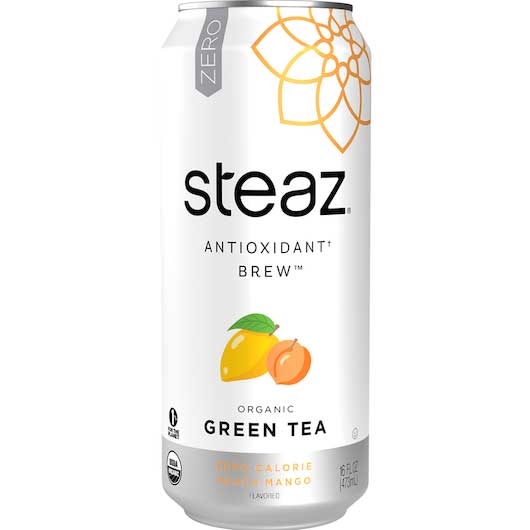 Steaz Organic Zero Calorie Peach Mango Iced Tea, 16 Ounce -- 12 per case.