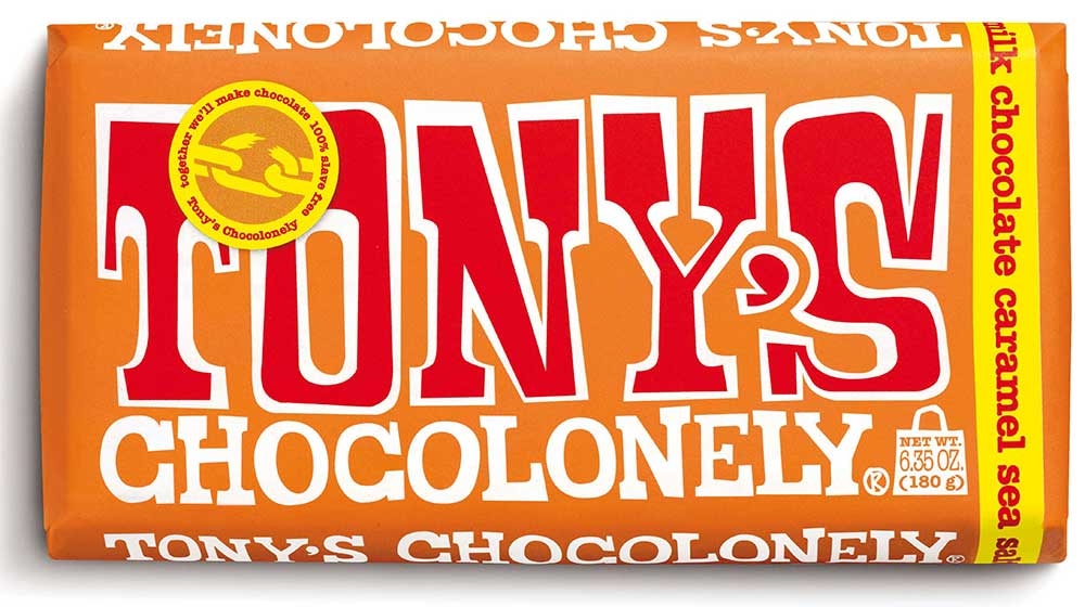 Tonys Chocolonely Caramel Sea Salt Milk Chocolate Bar, 6.35 Ounce -- 15 per case