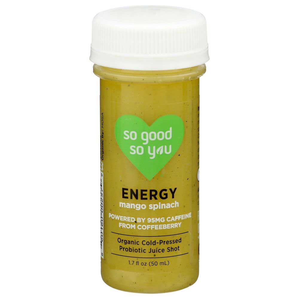 So Good So You Organic Mango Spinach Energy Probiotic Shot, 1.7 Fluid Ounce -- 12 per case