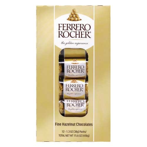 Ferrero Rocher Fine Hazelnut Chocolate, 1.3 Ounce -- 12 per case