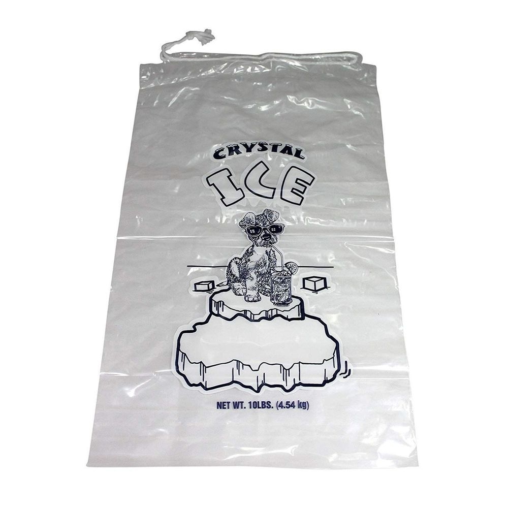 Pinnacle Plastics 1.5 mil Drawstring Stock Print Ice Bag, 10 Pound Capacity -- 500 per case.