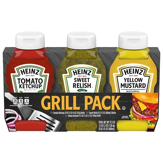 Heinz Tomato Ketchup, Sweet Relish and Yellow Mustard Grill Pack, 3.375 Pound -- 4 per case.
