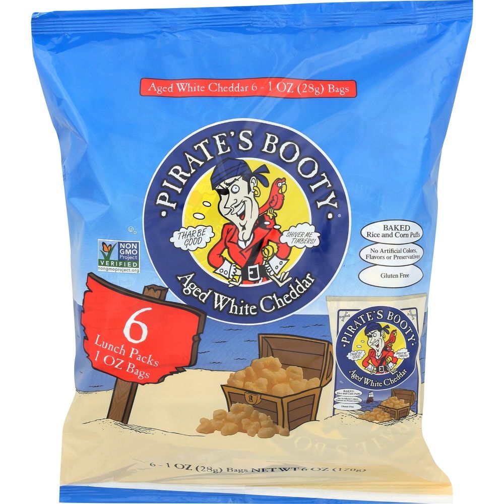 Pirates Booty Aged White Cheddar Rice and Corn Puffs, 6 count -- 12 per case