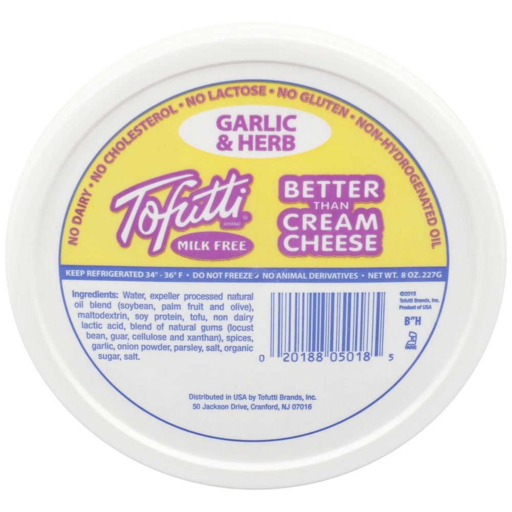 Tofutti Dairy Free Garlic and Herb Better Than Cream Cheese, 8 Ounce -- 12 per case