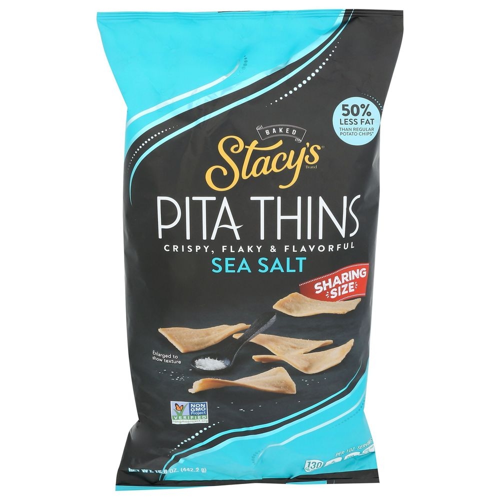 Stacys Sea Salt Pita Thins - Sharing Size, 15.6 Ounce -- 6 per case
