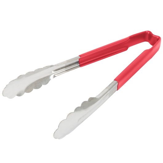 Tongs One-Piece Color-Coded Scalloped Red 9 1/2 Inch -- 12 Per Case