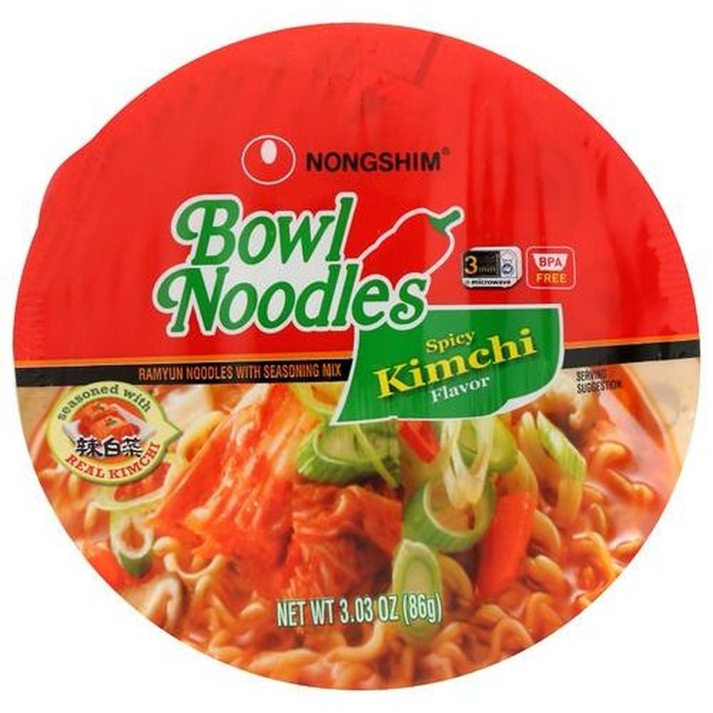 Nong Shim Spicy Kimchi Flavor Bowl Noodle Soup, 3.03 Ounce -- 12 per case