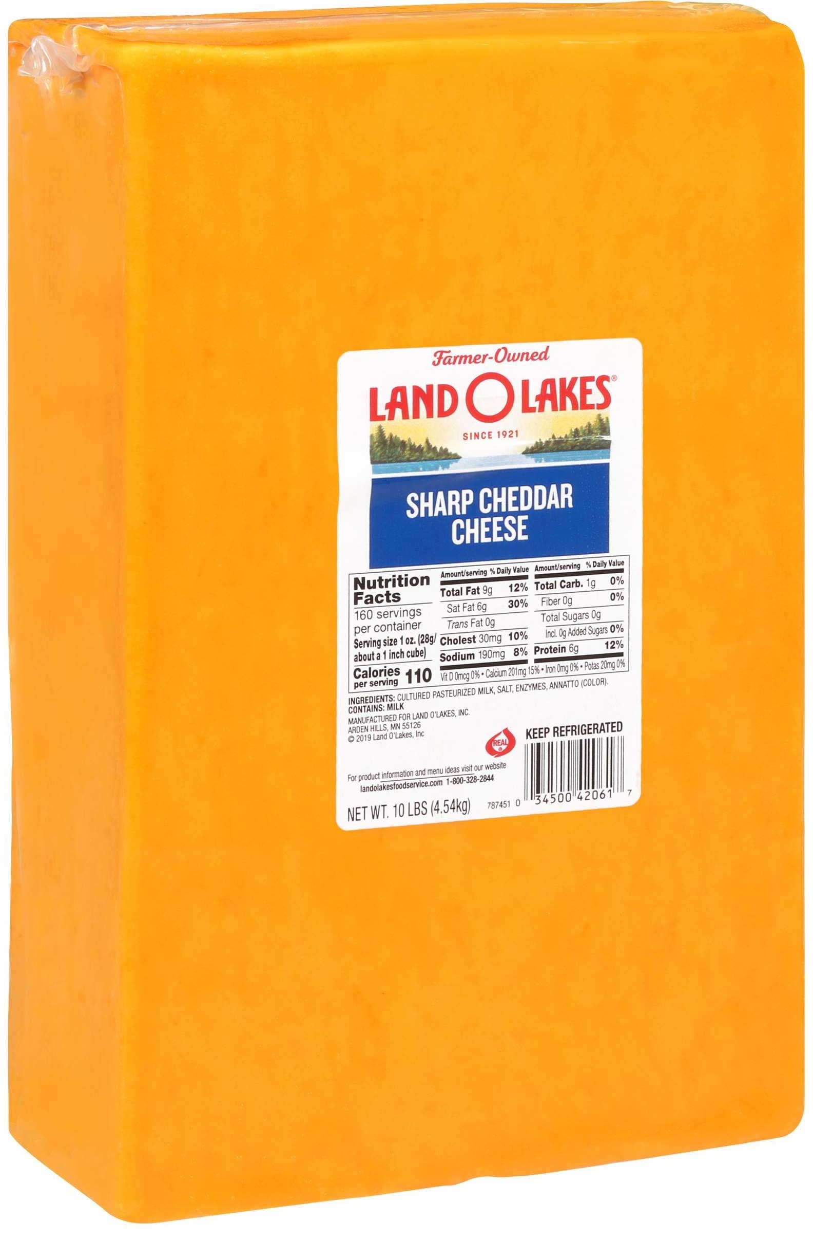 Land O Lakes Yellow Sharp Cheddar Cheese, 10 Pound.