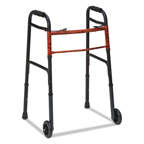 DMI Black/Copper Two-Button Release Folding Walker with Wheels, 32 to 38 inch Adjustable Height
