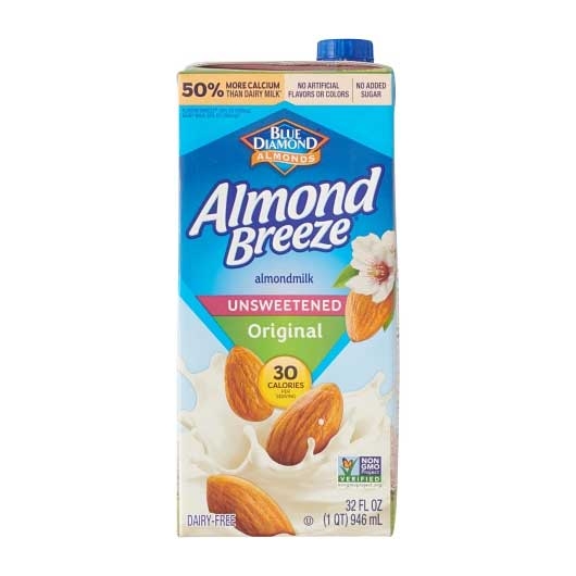 Almond Breeze Original Unsweetened Almond Milk, 32 Ounce -- 12 per case.