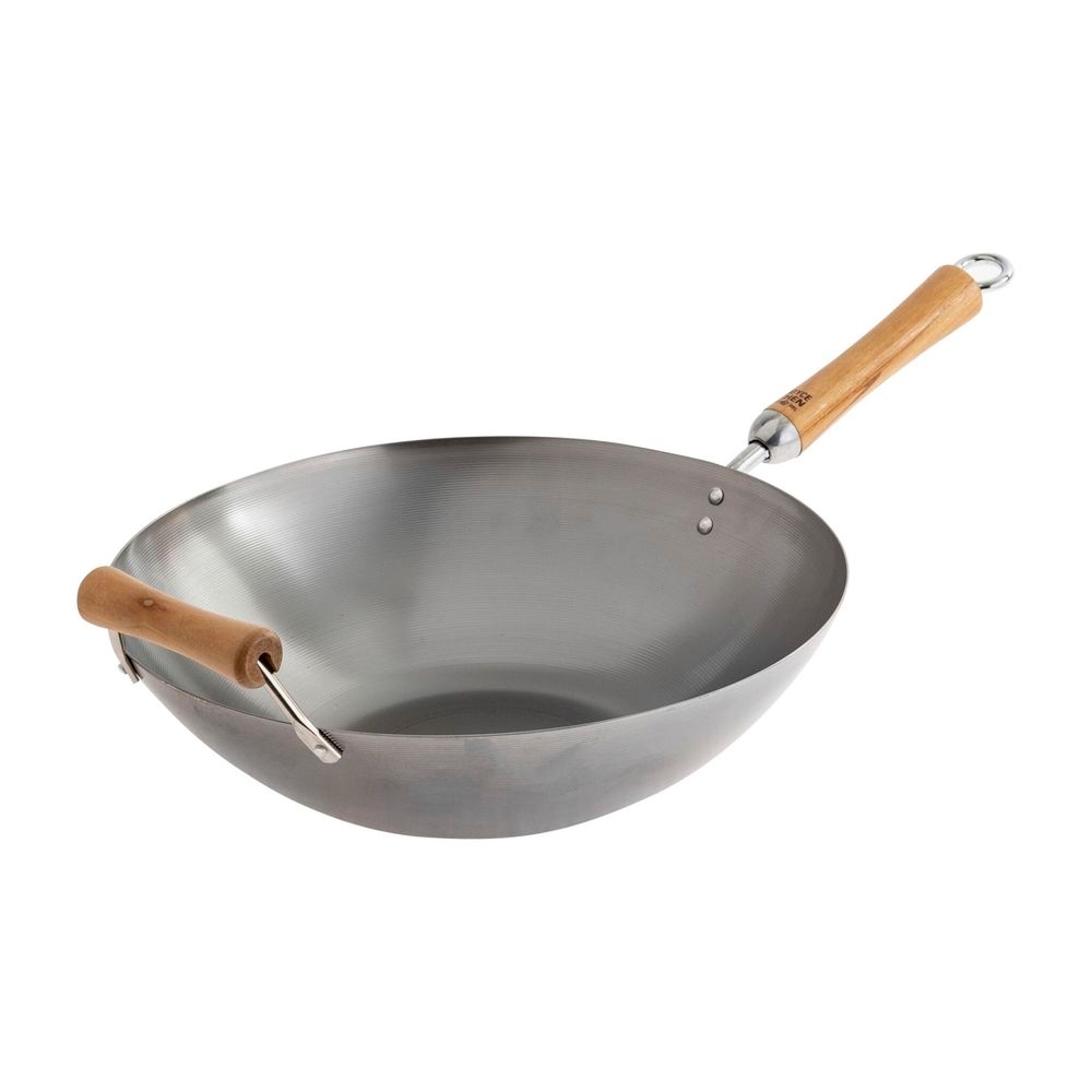 Joyce Chen Classic Series Carbon Steel Flat Bottom Wok with Birch Handles, 14 inch