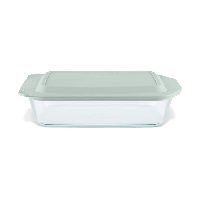 Pyrex Deep Rectangular Glass Baking Dish with Sage Green Lid, 9 x 13 inch -- 2 per case