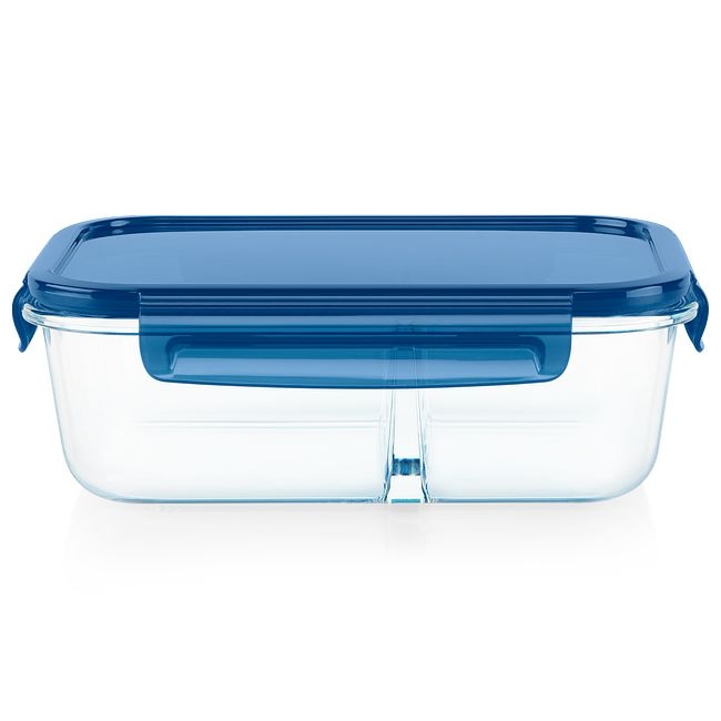 Pyrex MealBox 5.8 Cup Divided Glass Food Storage Container with Blue Lid -- 4 per case