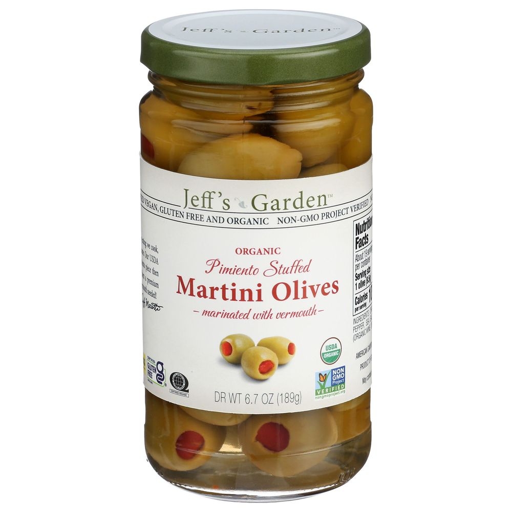 Jeffs Garden Organic Pimiento Stuffed Martini Olives, 12 Fluid Ounce -- 6 per case
