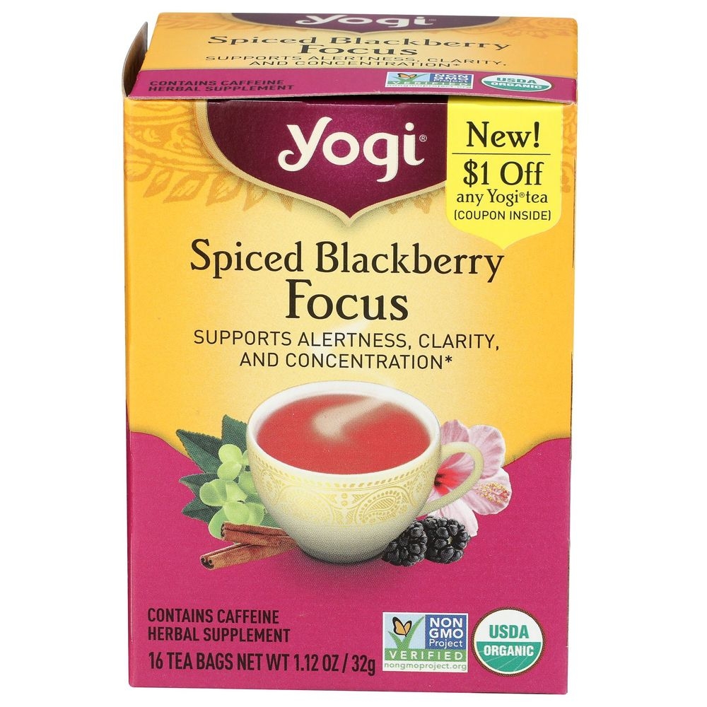 Yogi Organic Spiced Blackberry Focus Herbal Supplement Tea, 16 tea bags -- 6 per case
